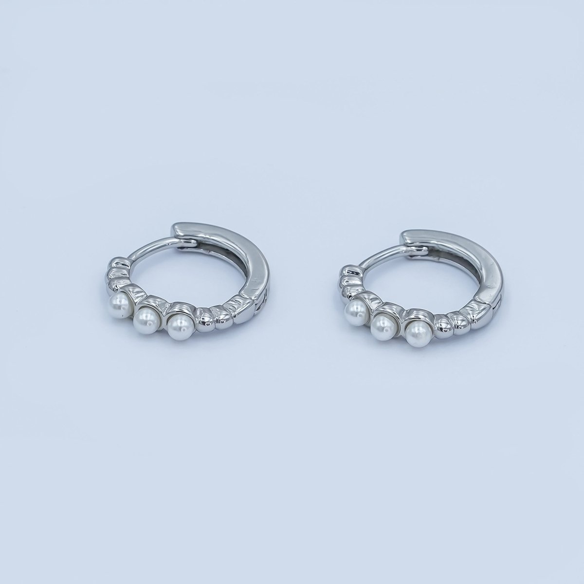 24K Gold Filled 14mm Shell Pearl Dotted Huggie Earrings in Gold & Silver | AB1080 AB1082 - DLUXCA