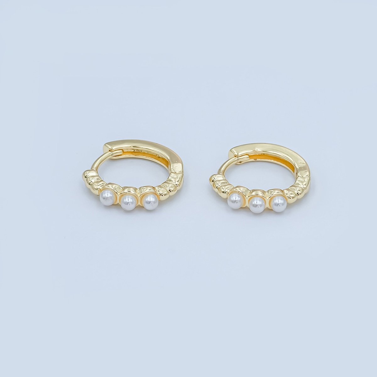 24K Gold Filled 14mm Shell Pearl Dotted Huggie Earrings in Gold & Silver | AB1080 AB1082 - DLUXCA