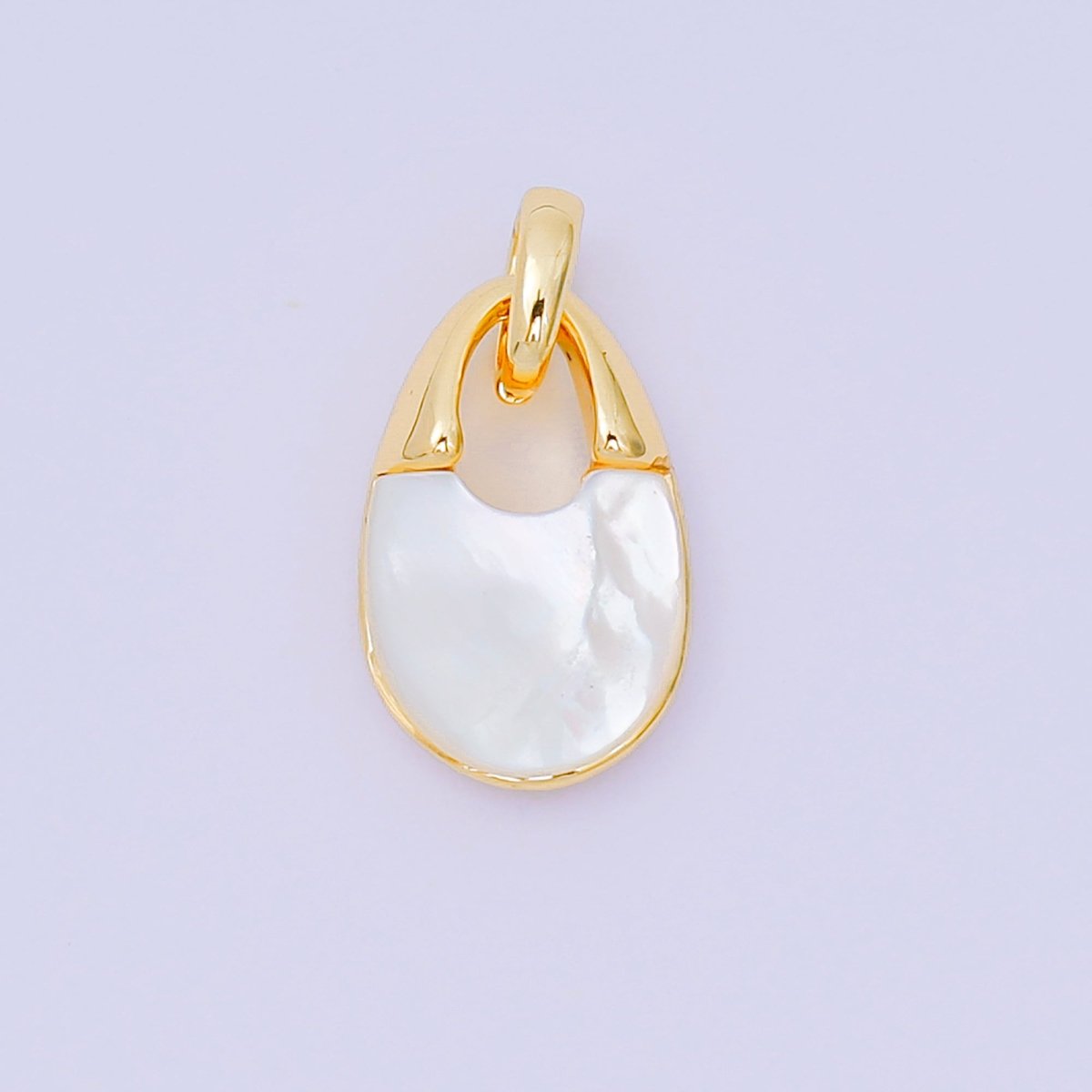 24K Gold Filled 14mm Shell Pearl Mini Padlock Charm Abstract Pendant in Gold & Silver | AA - 1582 - DLUXCA