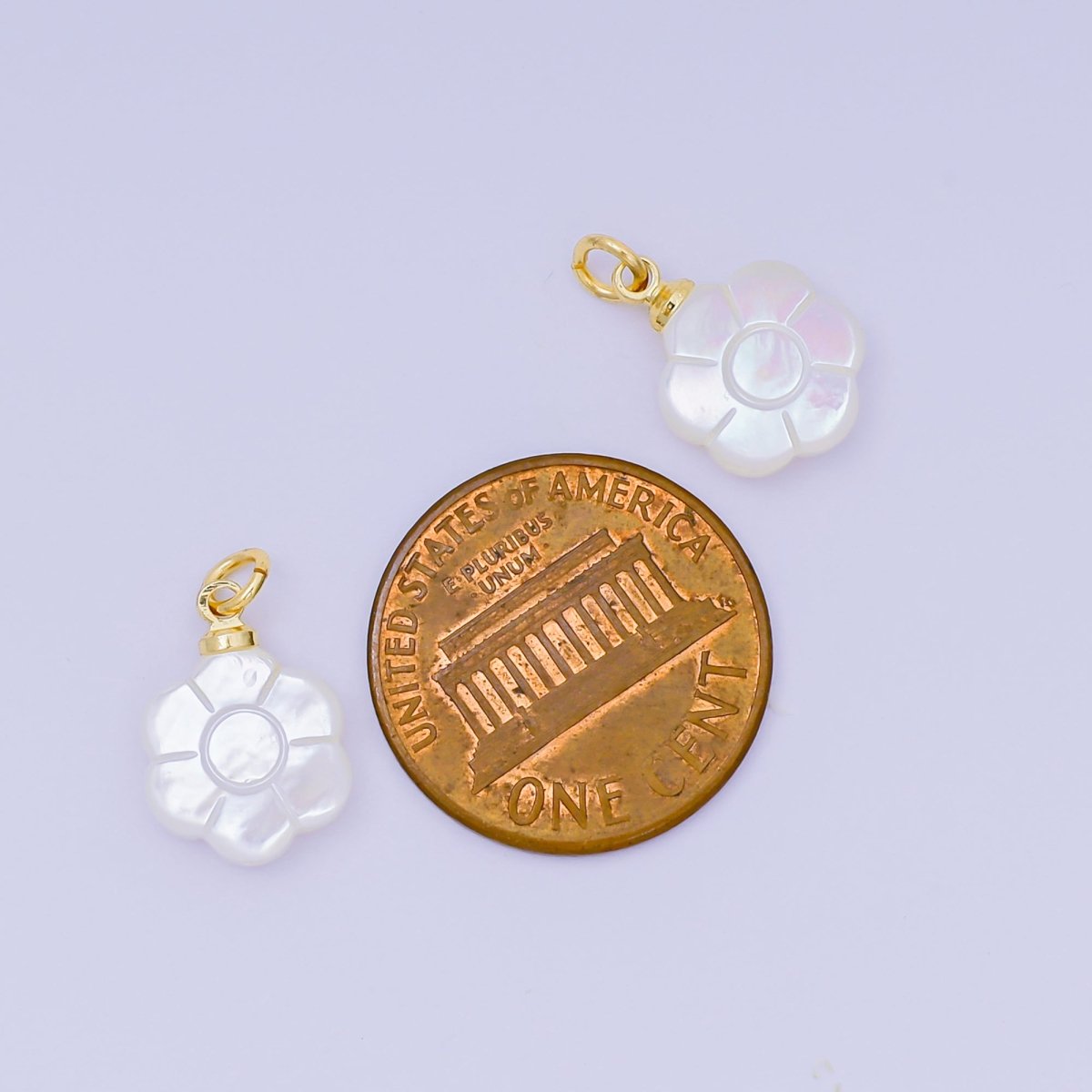 24K Gold Filled 14mm Shell Pearl White Flower Bloom Charm | P1598 - DLUXCA