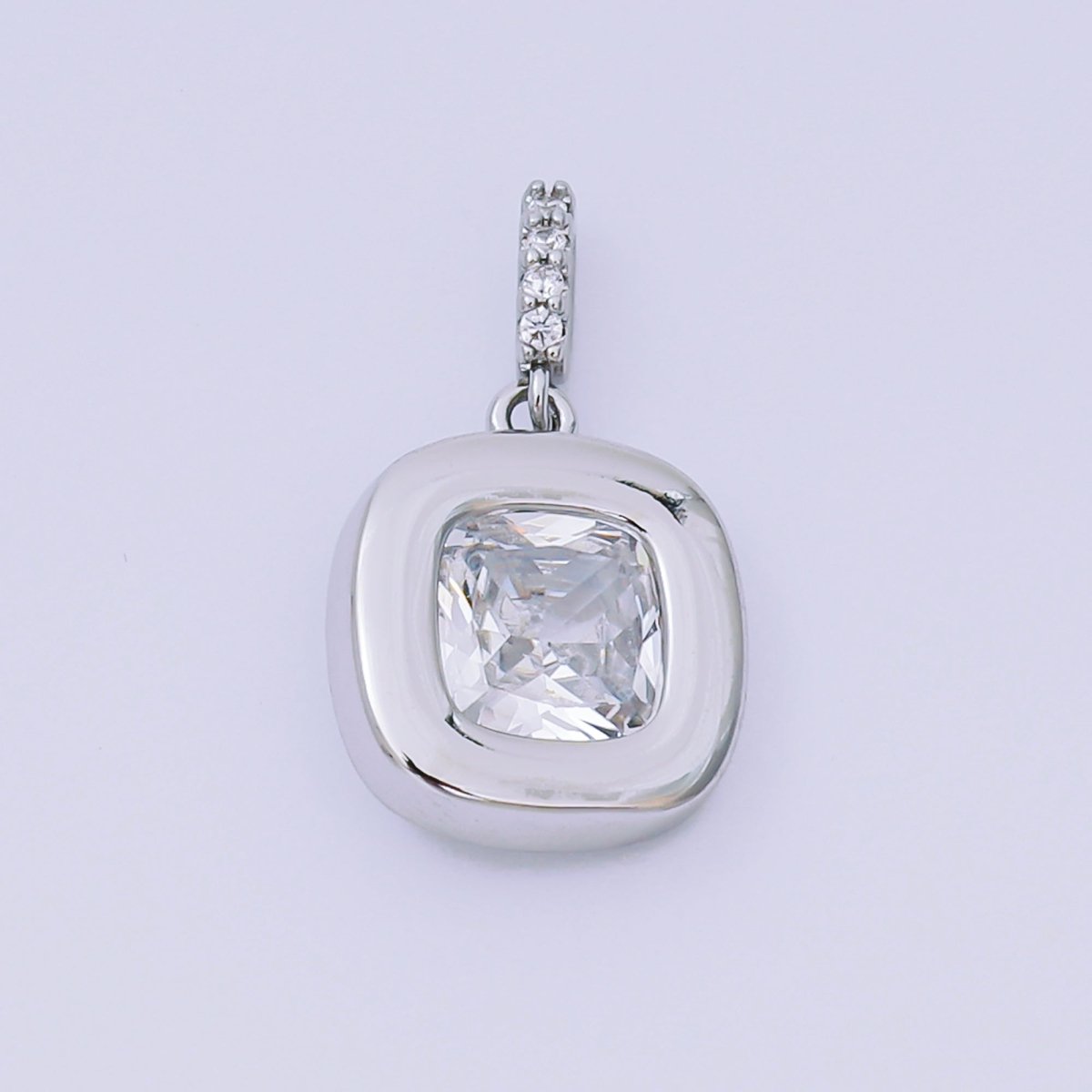 24K Gold Filled 14mm Square CZ Rounded Bezel Rectangular Center point Pendant in Gold & Silver | AH - 527 - DLUXCA