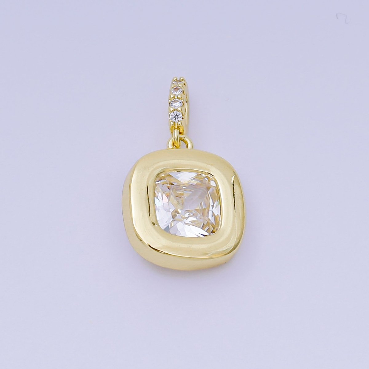 24K Gold Filled 14mm Square CZ Rounded Bezel Rectangular Center point Pendant in Gold & Silver | AH - 527 - DLUXCA