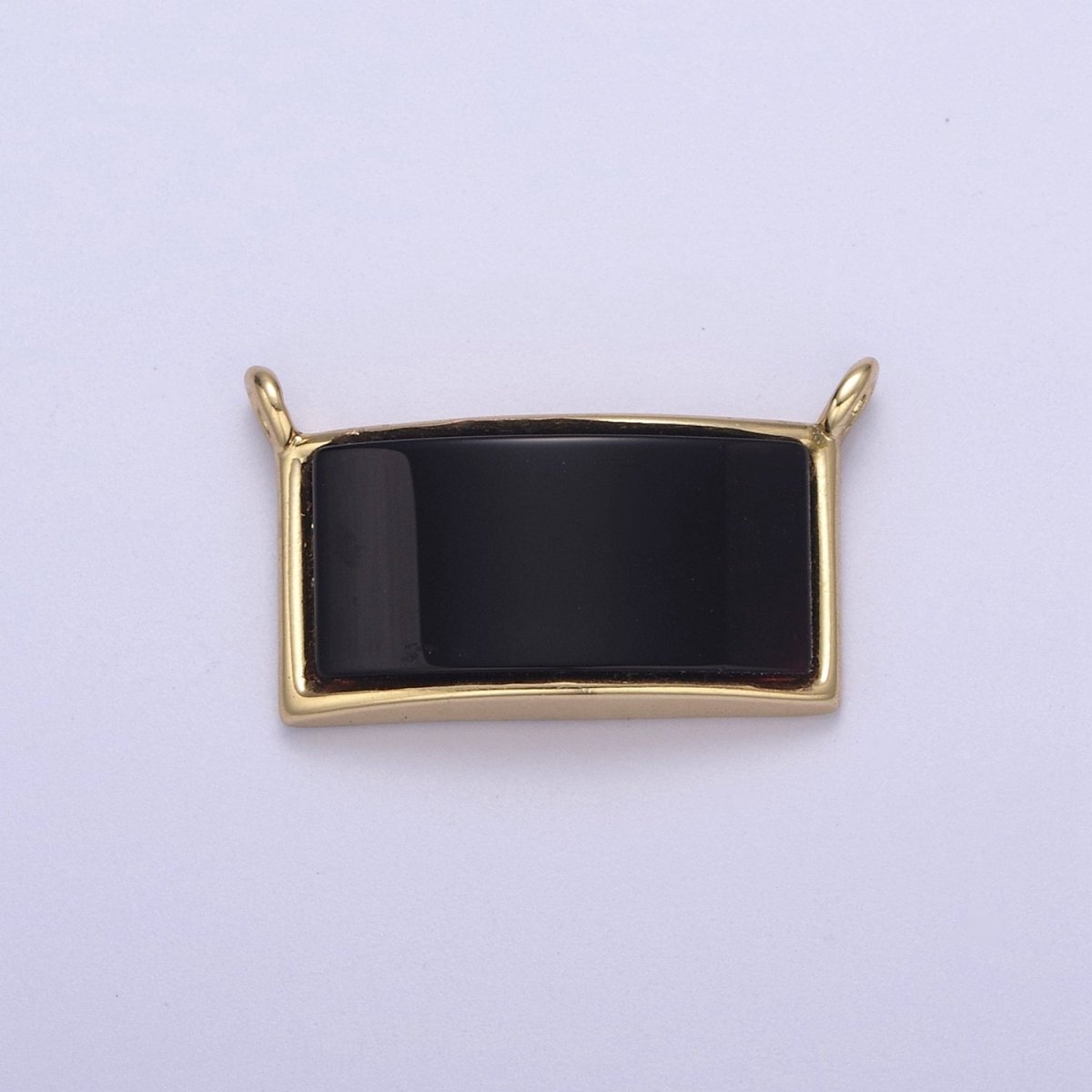 24K Gold Filled 14mm x 24mm Black Onyx Gemstone Rectangle Connector | F759 - DLUXCA