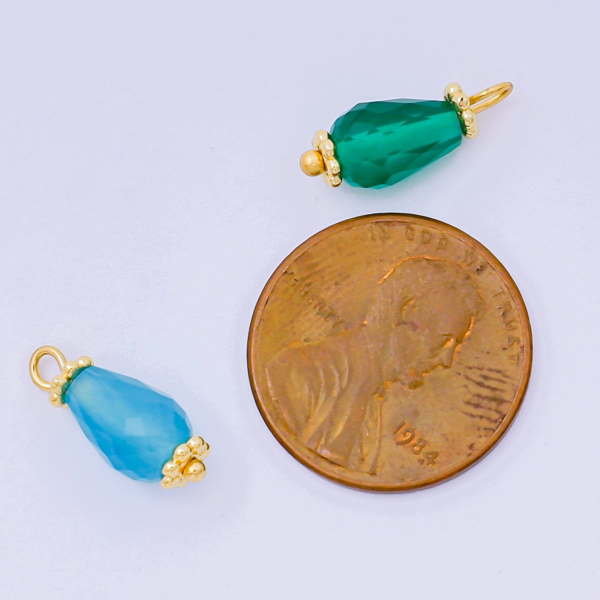 24K Gold Filled 15.5mm Acrylic Art Pastel Paradise Teardrop Charm in Pink, Blue, & Green | AH - 657 AH - 658 - DLUXCA