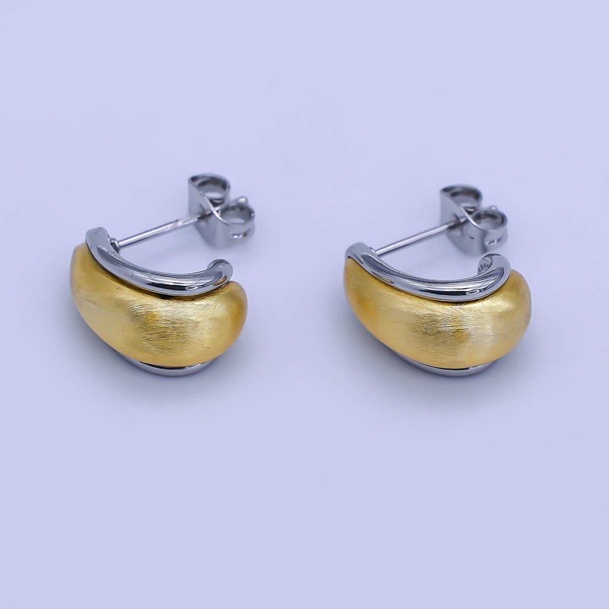 24K Gold Filled 15.5mm J - Shaped Mixed Metal Hoop Earrings | V085 - DLUXCA