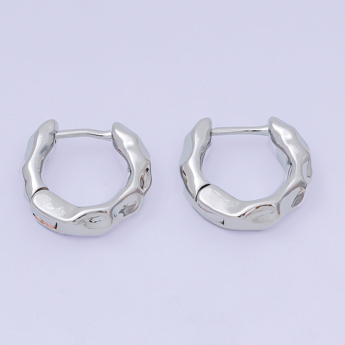 24K Gold Filled 15.5mm Molten Geometric Hoop Earrings in Gold & Silver | AJ136 AJ137 - DLUXCA