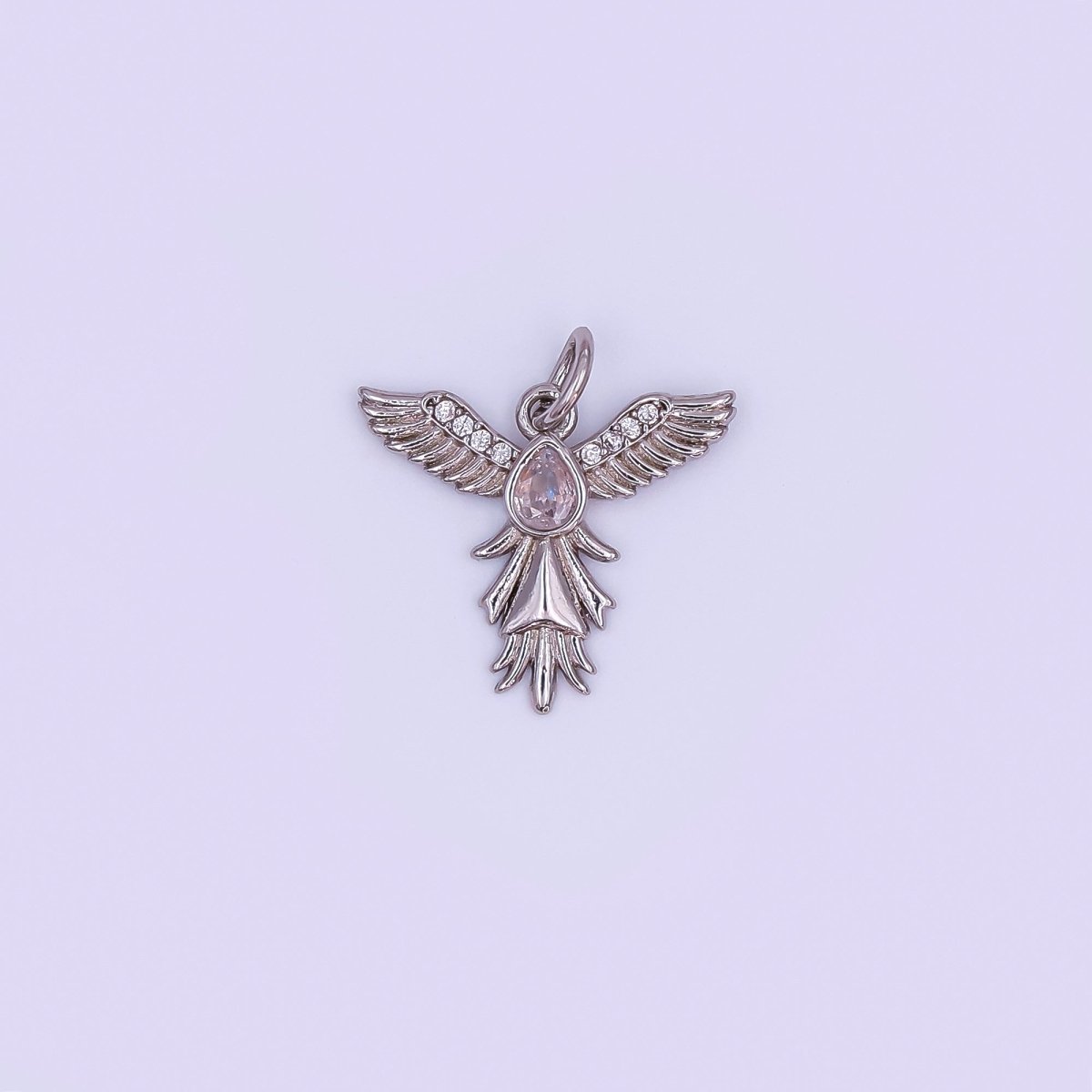 24K Gold Filled 15.5mm Teardrop CZ Heavenly Angel Wing Charm in Gold & Silver | AF490 - DLUXCA