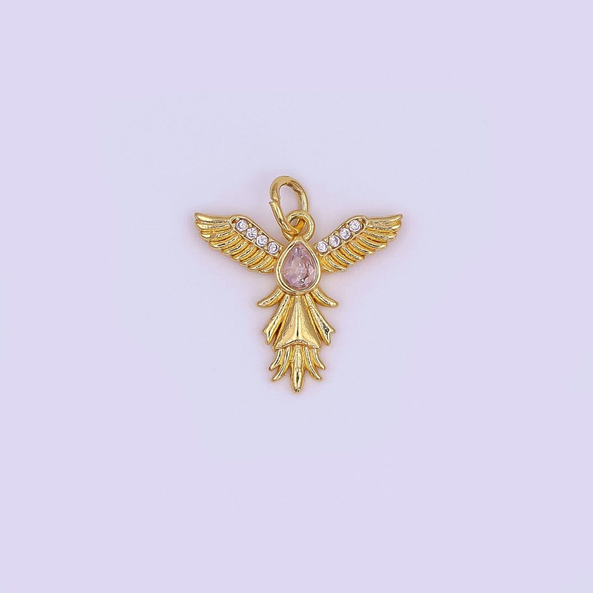24K Gold Filled 15.5mm Teardrop CZ Heavenly Angel Wing Charm in Gold & Silver | AF490 - DLUXCA