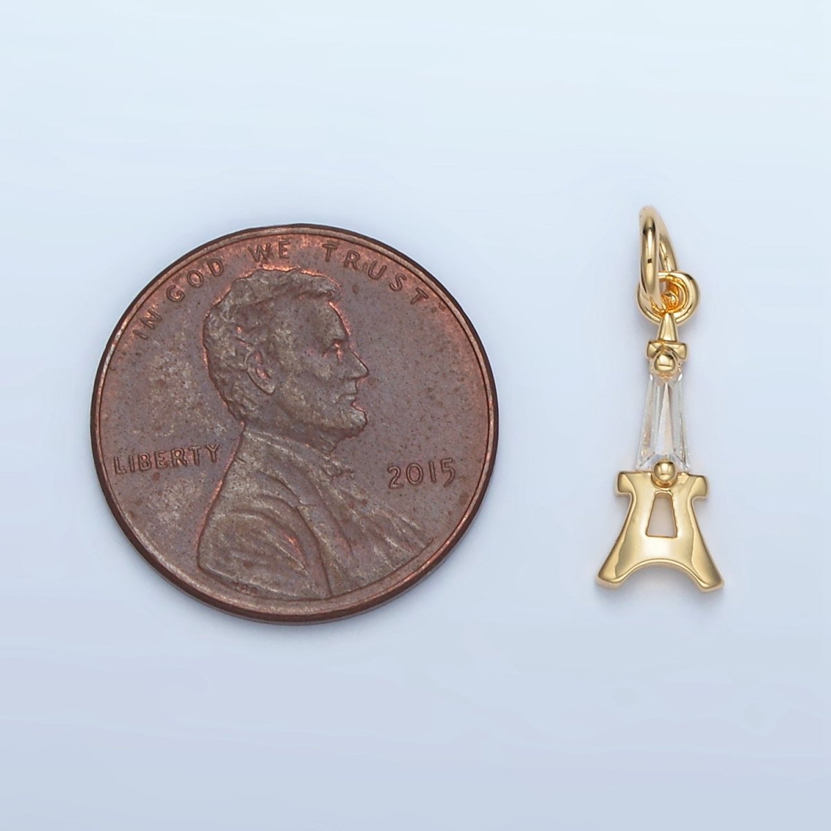 24K Gold Filled 15mm Baguette CZ Eiffel Tower Paris Charm | M043 - DLUXCA