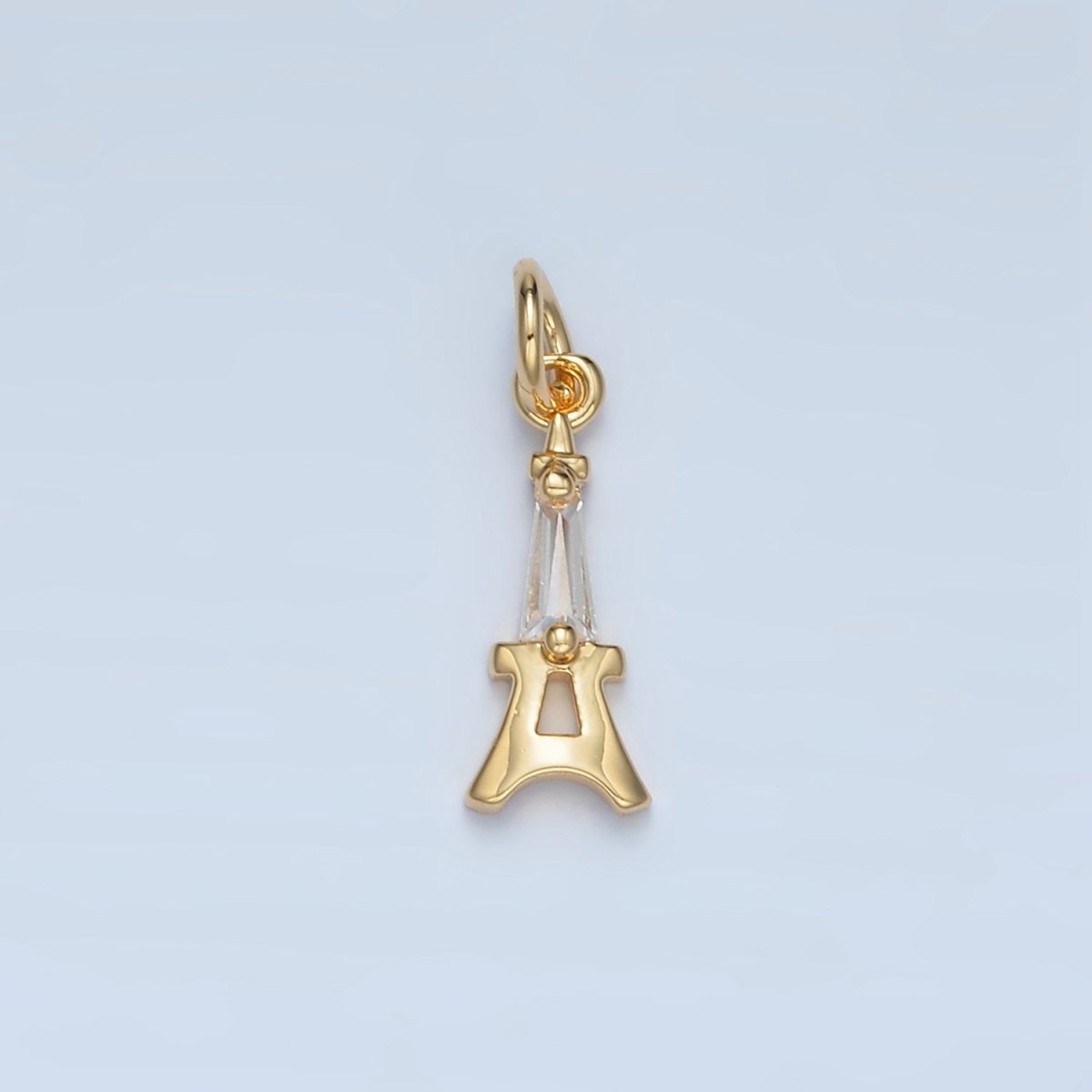 24K Gold Filled 15mm Baguette CZ Eiffel Tower Paris Charm | M043 - DLUXCA