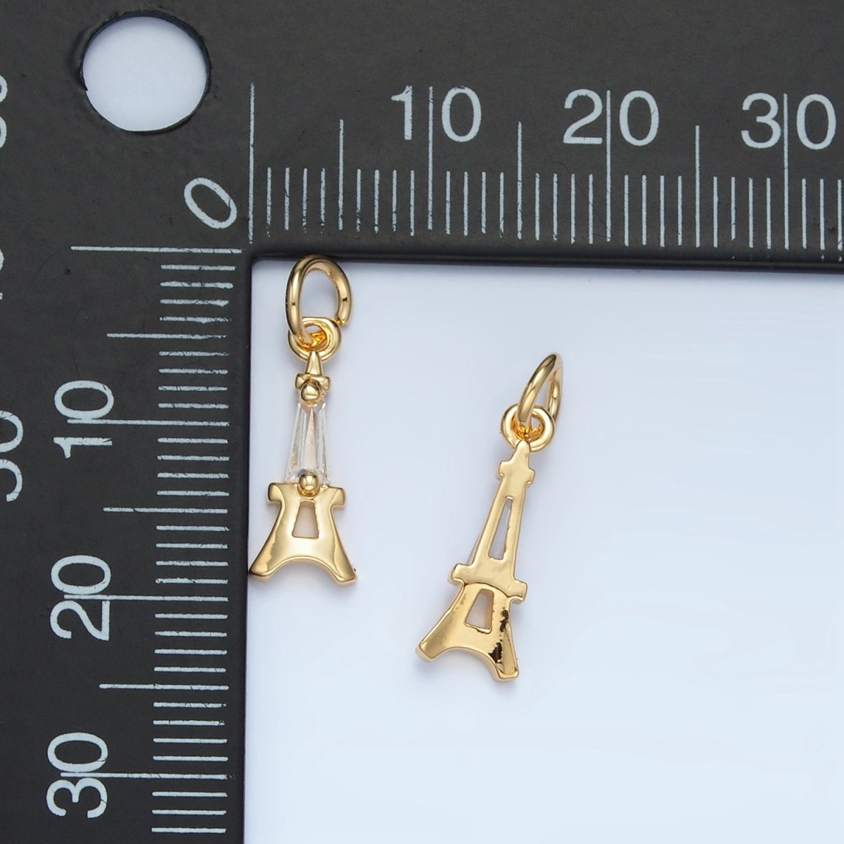 24K Gold Filled 15mm Baguette CZ Eiffel Tower Paris Charm | M043 - DLUXCA