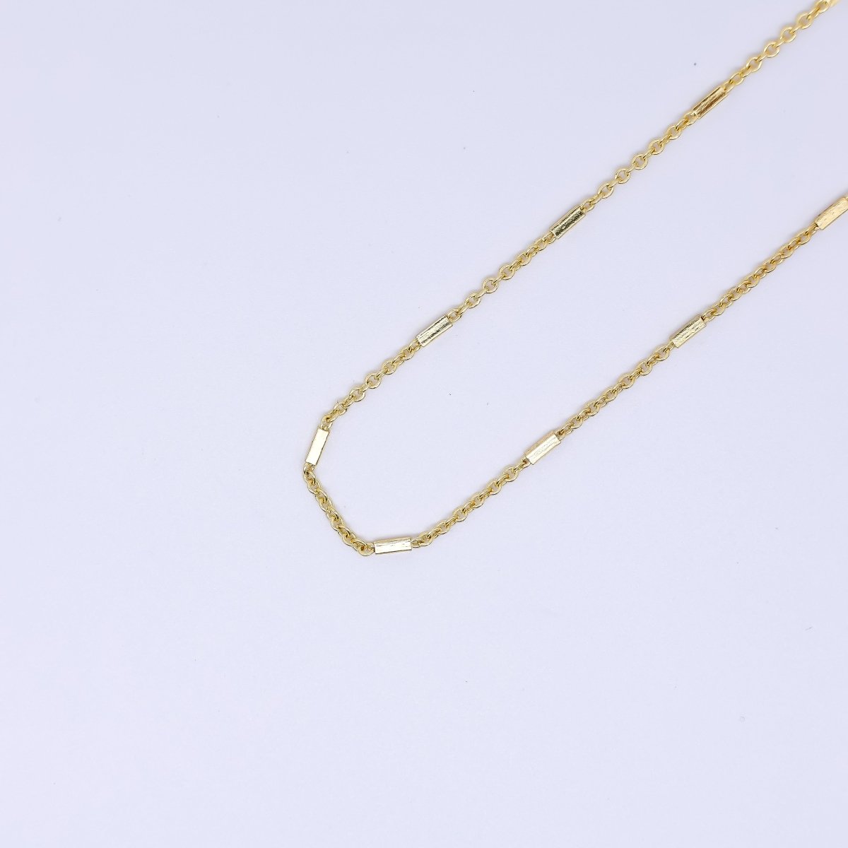 24K Gold Filled 1.5mm Bar Link Cube Tube Bar Cable Chain by Yard | ROLL - 1651 - DLUXCA