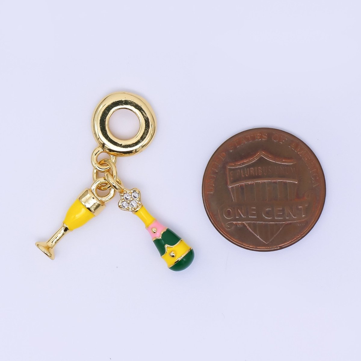 24K Gold Filled 15mm Bottle Juice & Glasses Set European Style Rondelle Bail Drop Charm | AC1645 - DLUXCA