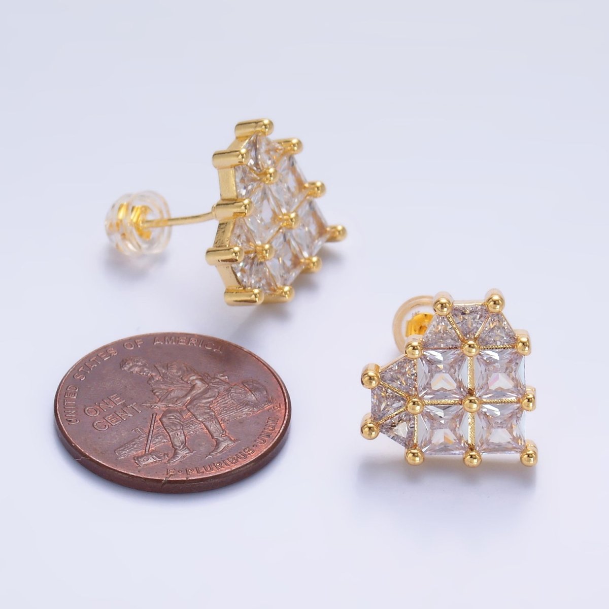 24K Gold Filled 15mm Clear CZ Heart Stud Earrings | AB730 - DLUXCA