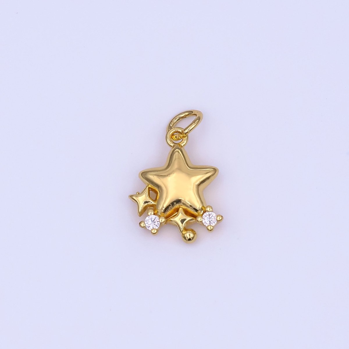 24K Gold Filled 15mm Clear CZ Twinkle Trio Five Stars Points Charm in Gold & Silver | AF498 - DLUXCA