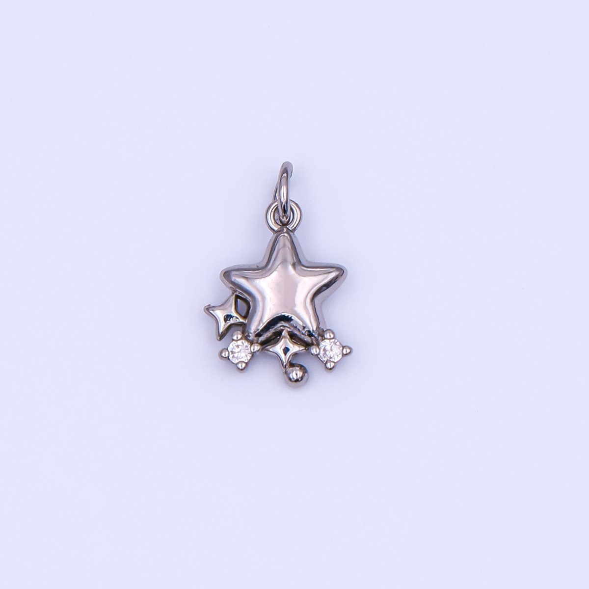 24K Gold Filled 15mm Clear CZ Twinkle Trio Five Stars Points Charm in Gold & Silver | AF498 - DLUXCA