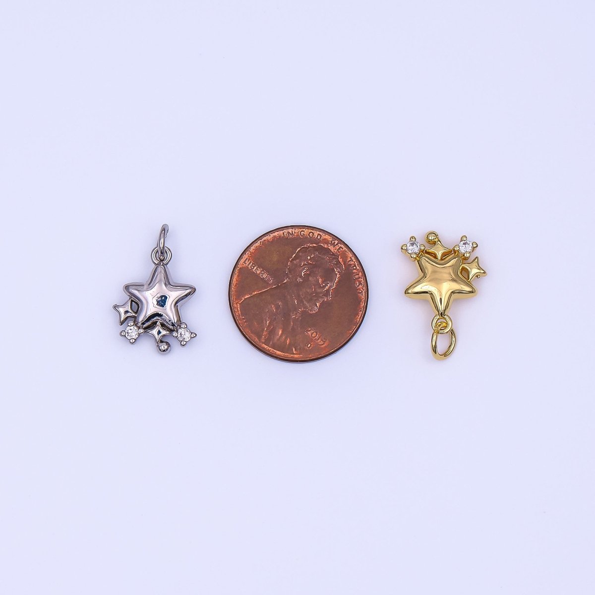 24K Gold Filled 15mm Clear CZ Twinkle Trio Five Stars Points Charm in Gold & Silver | AF498 - DLUXCA