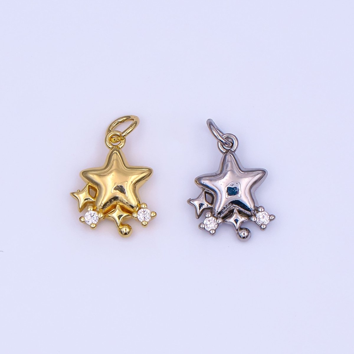 24K Gold Filled 15mm Clear CZ Twinkle Trio Five Stars Points Charm in Gold & Silver | AF498 - DLUXCA