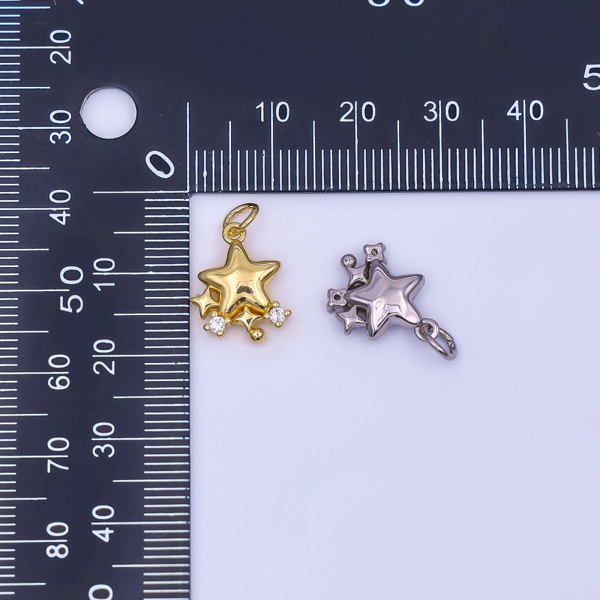 24K Gold Filled 15mm Clear CZ Twinkle Trio Five Stars Points Charm in Gold & Silver | AF498 - DLUXCA