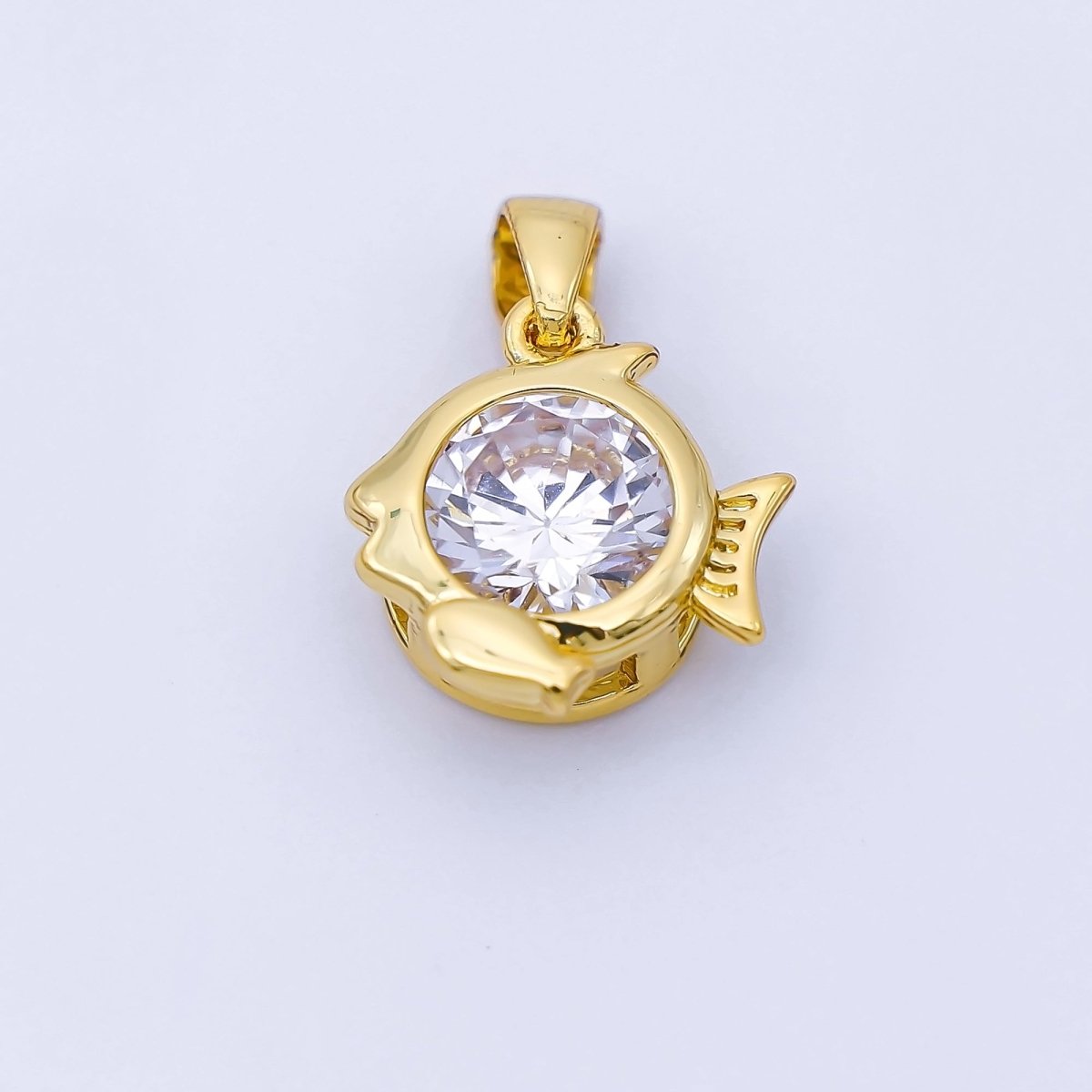 24K Gold Filled 15mm Clear CZ Zodiac Sign Pendant | A1352 - A1357 - DLUXCA