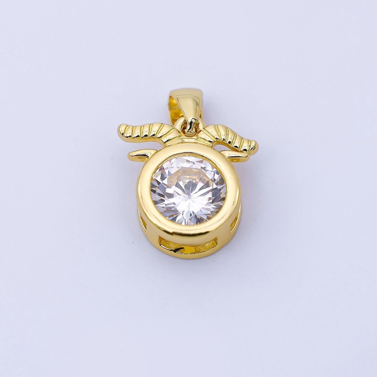 24K Gold Filled 15mm Clear CZ Zodiac Sign Pendant | A1352 - A1357 - DLUXCA