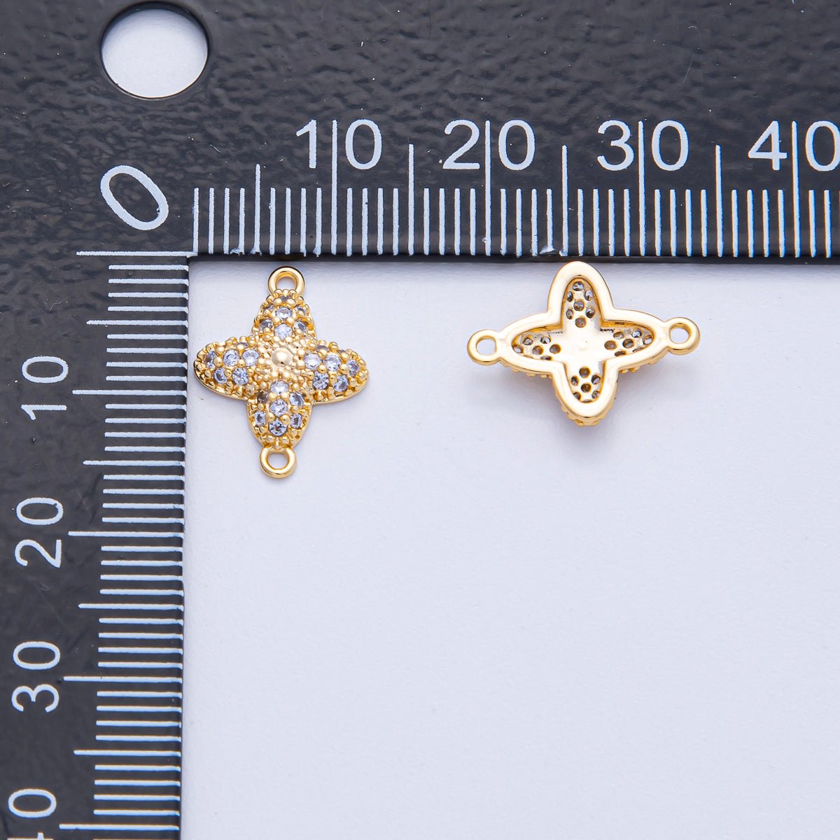 24K Gold Filled 15mm Clear Micro Paved CZ Clover Quatrefoil Connector | Y169 - DLUXCA