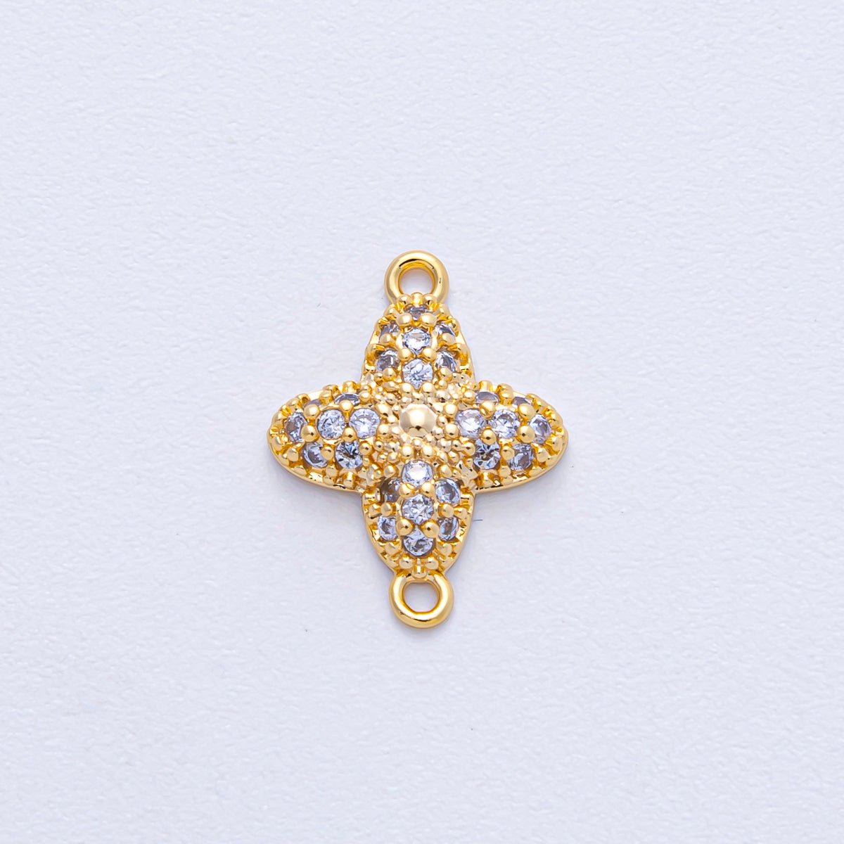 24K Gold Filled 15mm Clear Micro Paved CZ Clover Quatrefoil Connector | Y169 - DLUXCA