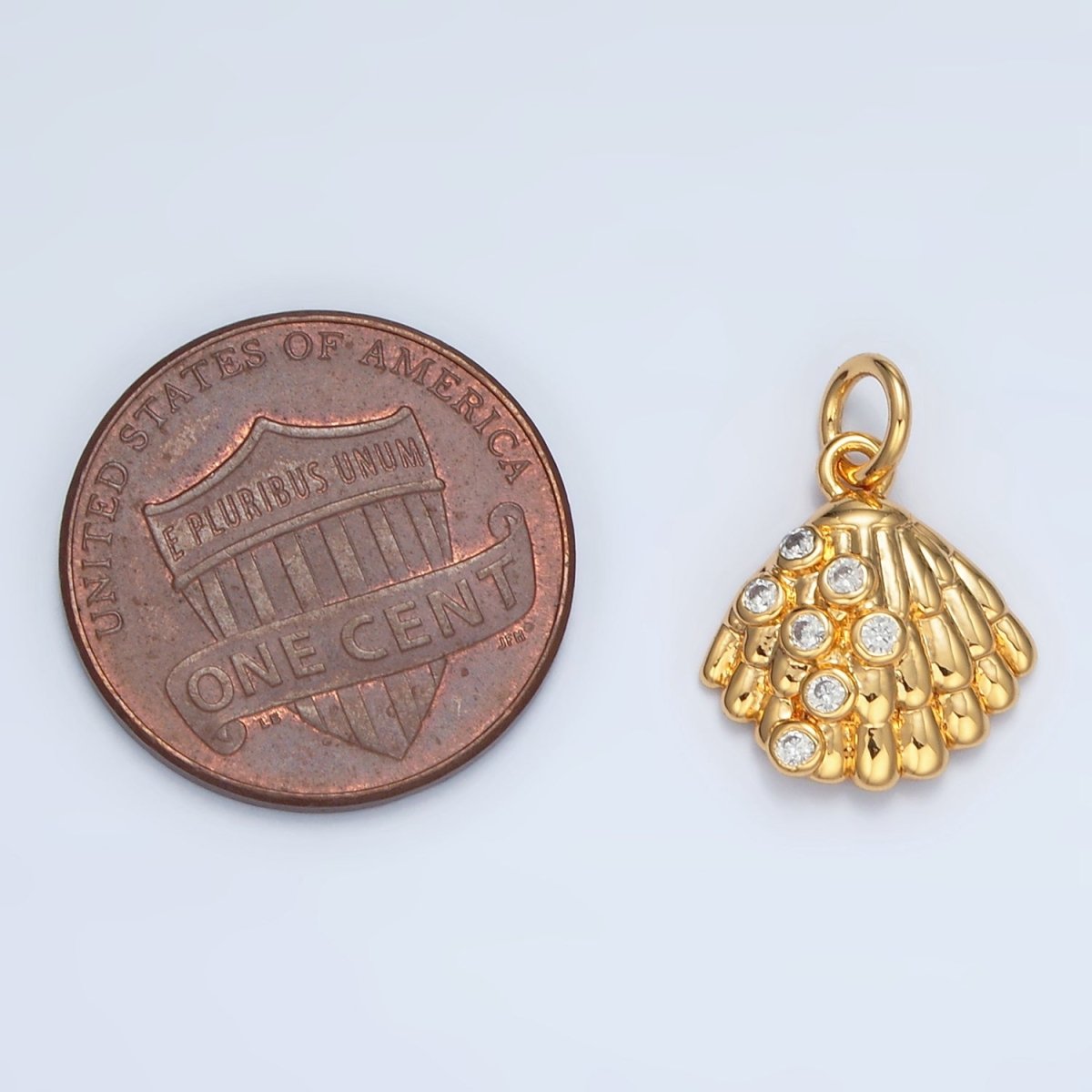 24K Gold Filled 15mm CZ Dotted Clam Sea Shell Charm in Gold & Silver | AG862 - DLUXCA