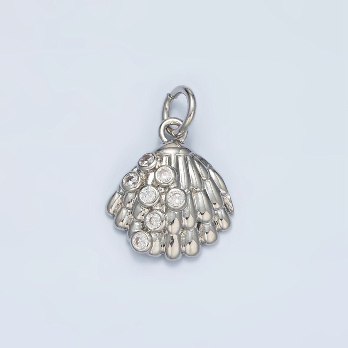 24K Gold Filled 15mm CZ Dotted Clam Sea Shell Charm in Gold & Silver | AG862 - DLUXCA