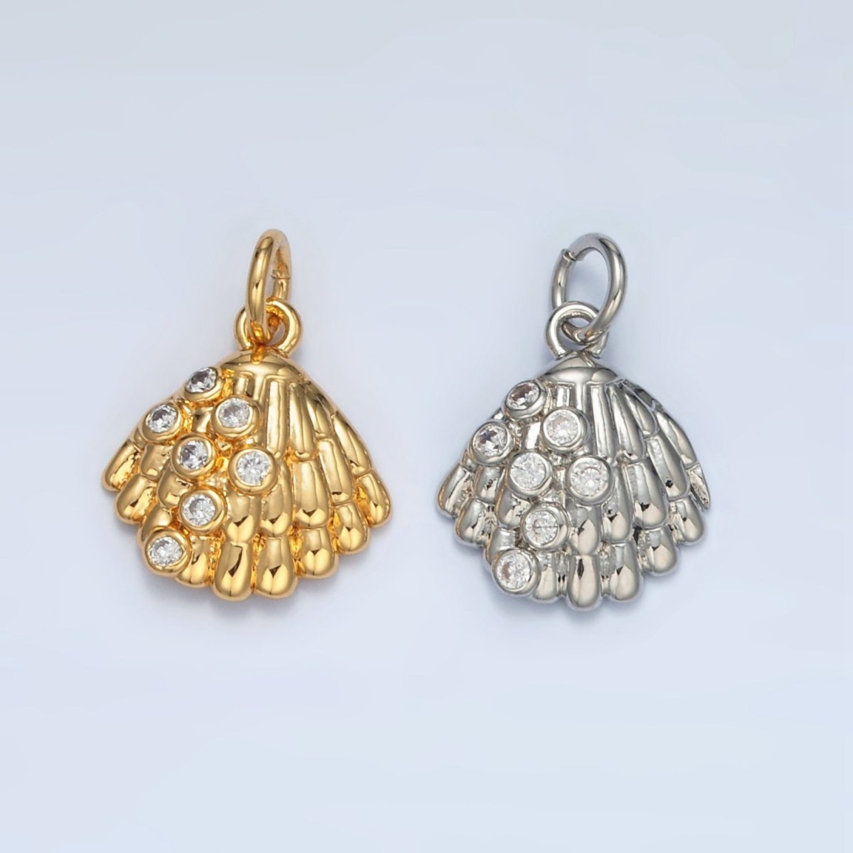 24K Gold Filled 15mm CZ Dotted Clam Sea Shell Charm in Gold & Silver | AG862 - DLUXCA