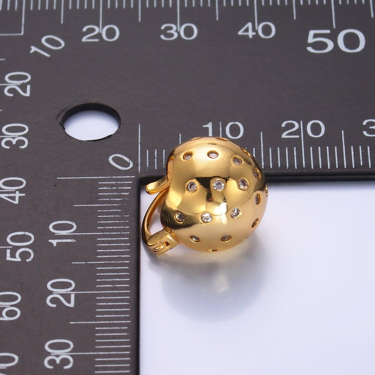 24K Gold Filled 15mm CZ Dotted Round Dome Latch Hoop Earrings | AB231 - DLUXCA