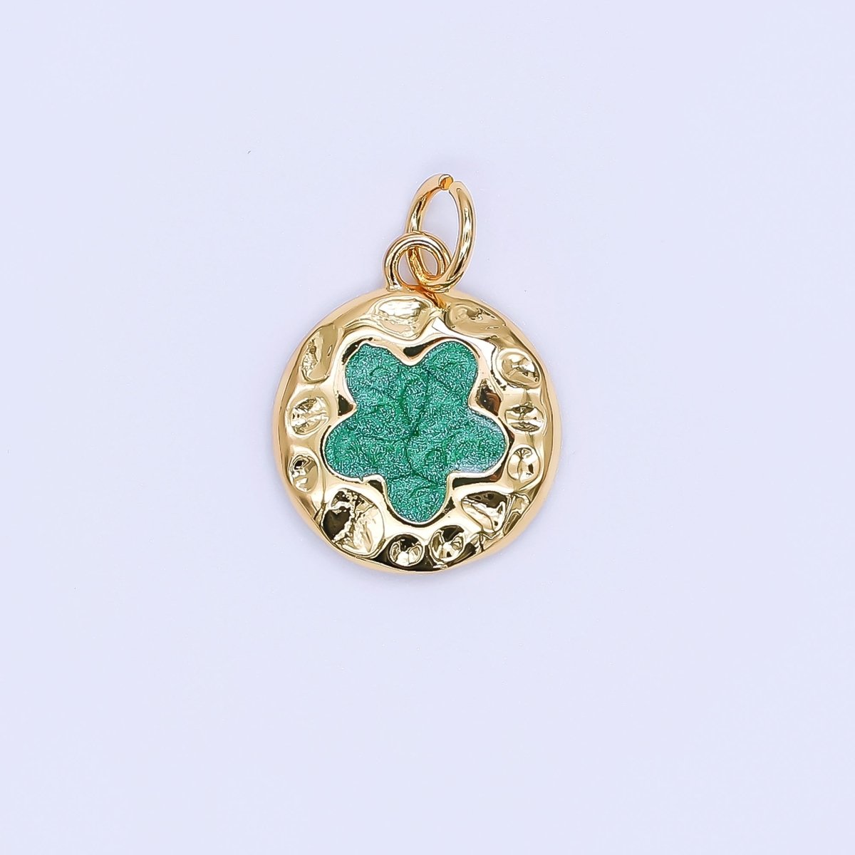 24K Gold Filled 15mm Enamel 5 - Petals Clover Coin Charm in Red, White, & Green | AF - 533 AF - 534 - DLUXCA