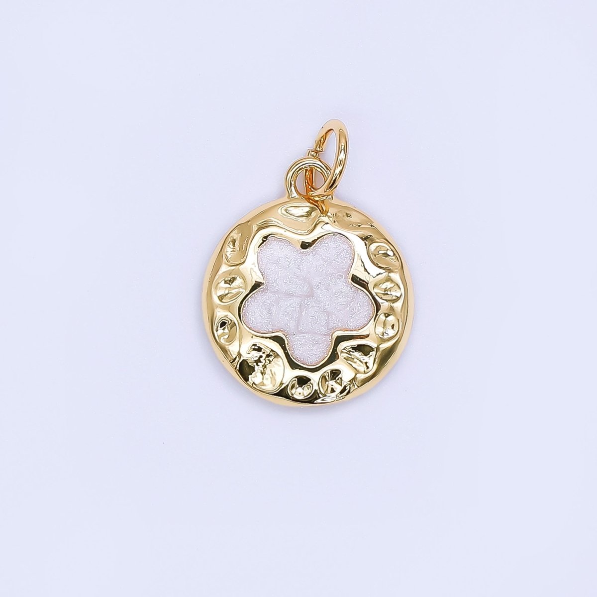 24K Gold Filled 15mm Enamel 5 - Petals Clover Coin Charm in Red, White, & Green | AF - 533 AF - 534 - DLUXCA