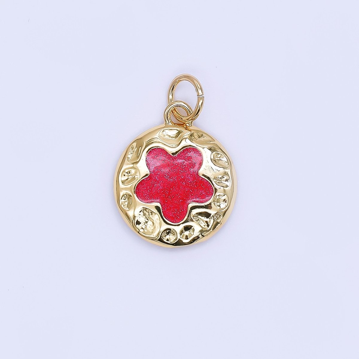 24K Gold Filled 15mm Enamel 5 - Petals Clover Coin Charm in Red, White, & Green | AF - 533 AF - 534 - DLUXCA