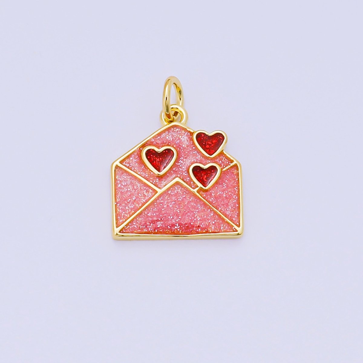 24K Gold Filled 15mm Enamel Art Love Letter Envelope Charm | AH - 671 - DLUXCA