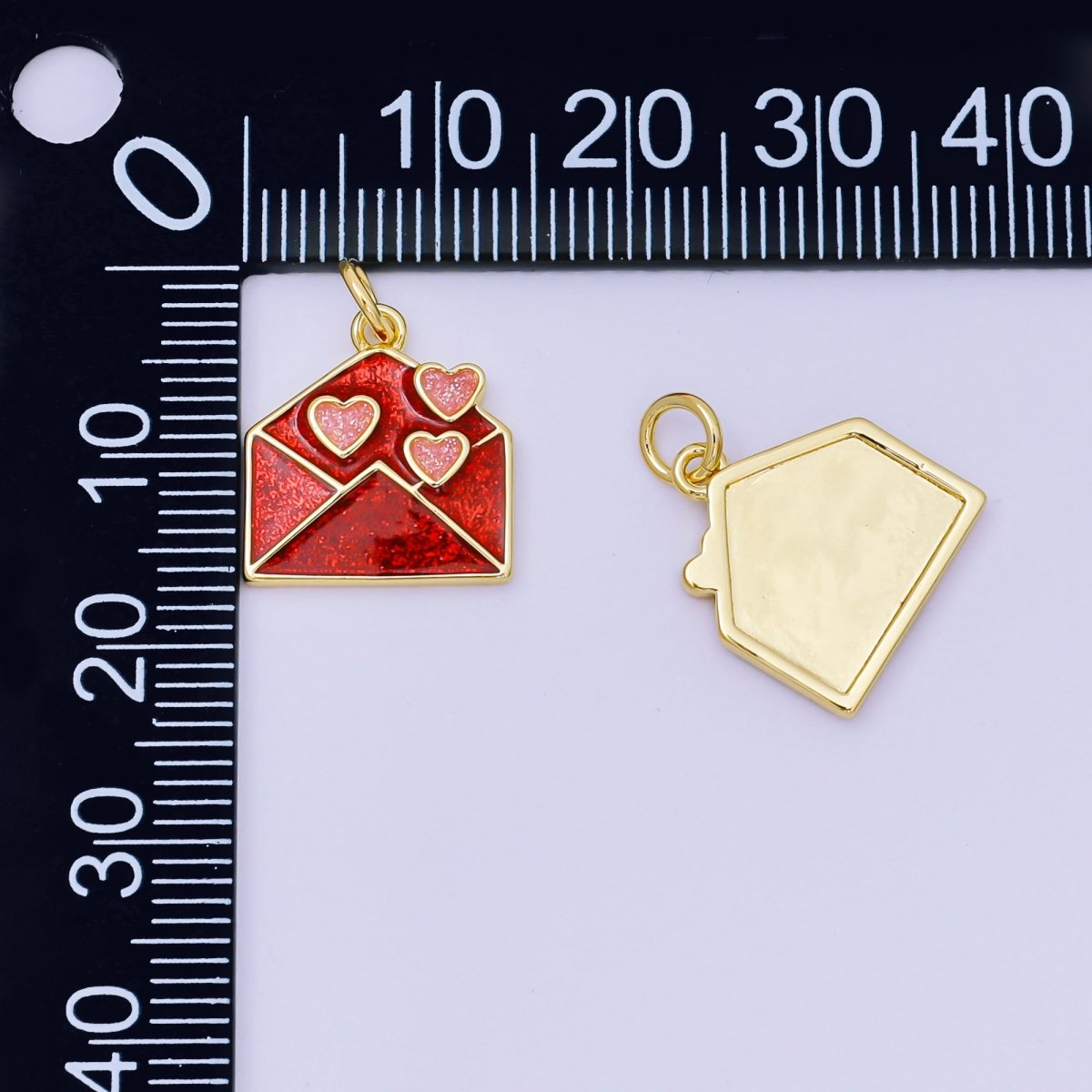 24K Gold Filled 15mm Enamel Art Love Letter Envelope Charm | AH - 671 - DLUXCA