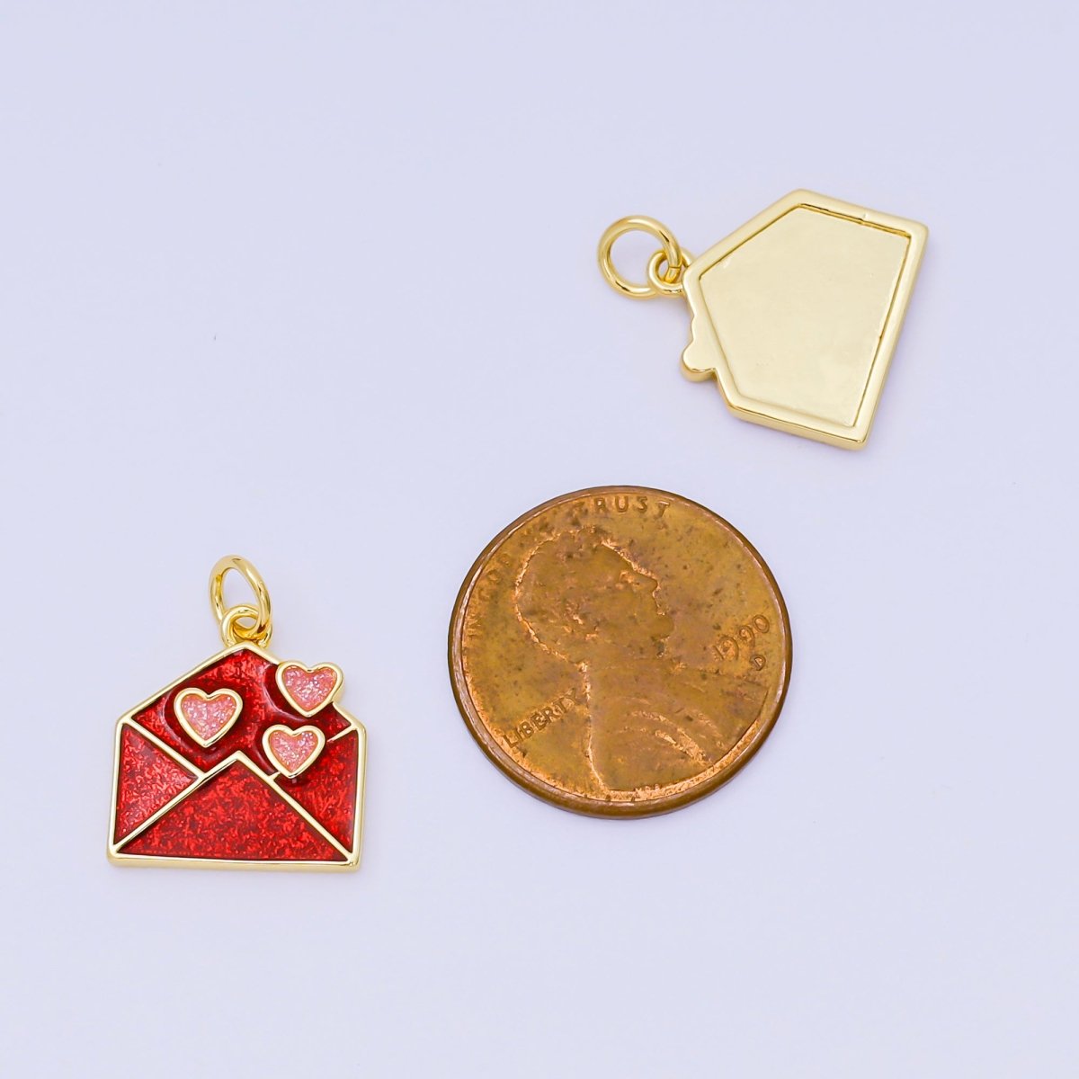 24K Gold Filled 15mm Enamel Art Love Letter Envelope Charm | AH - 671 - DLUXCA