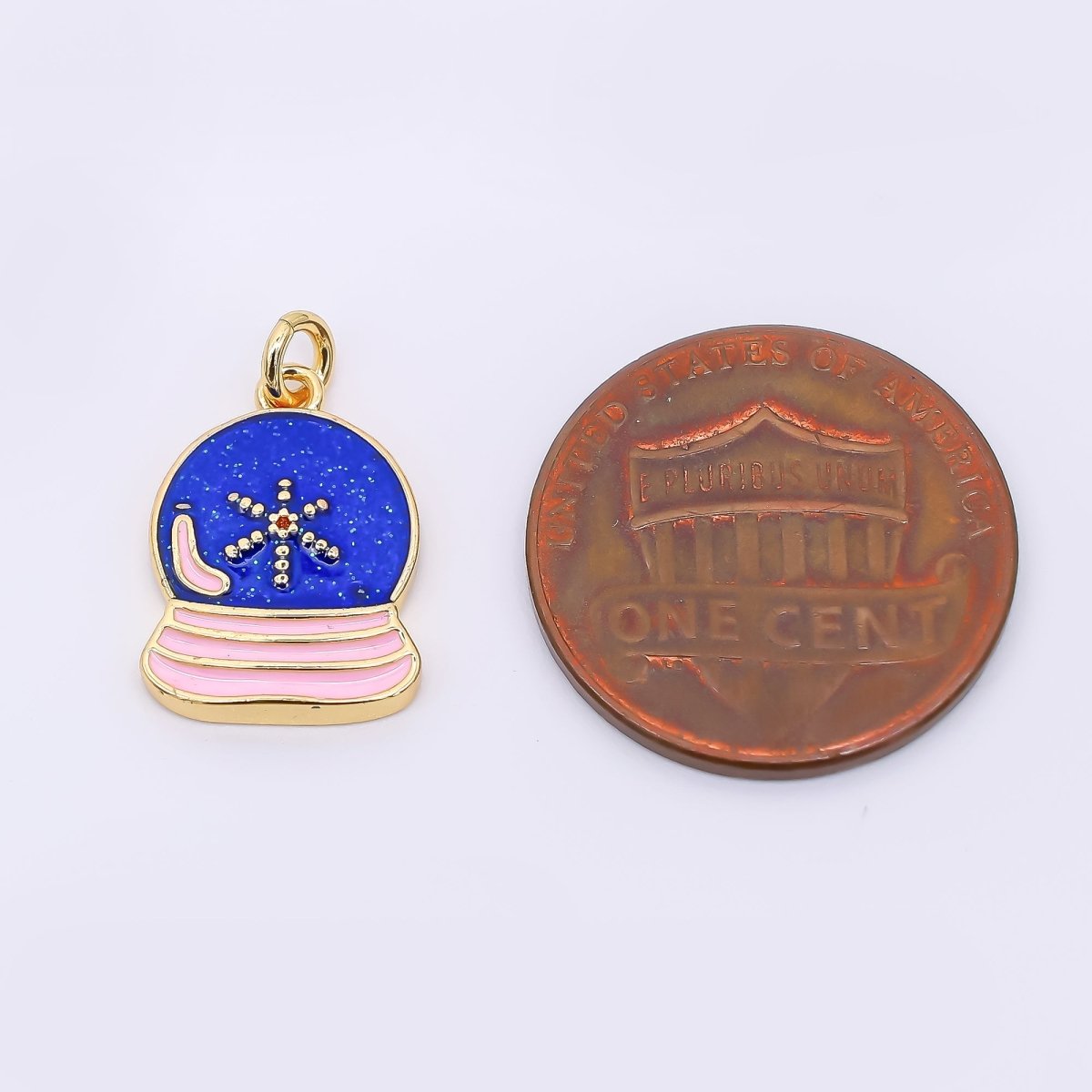 24K Gold Filled 15mm Enamel Art Snow Crystal Bell Charm | AF - 521 - DLUXCA