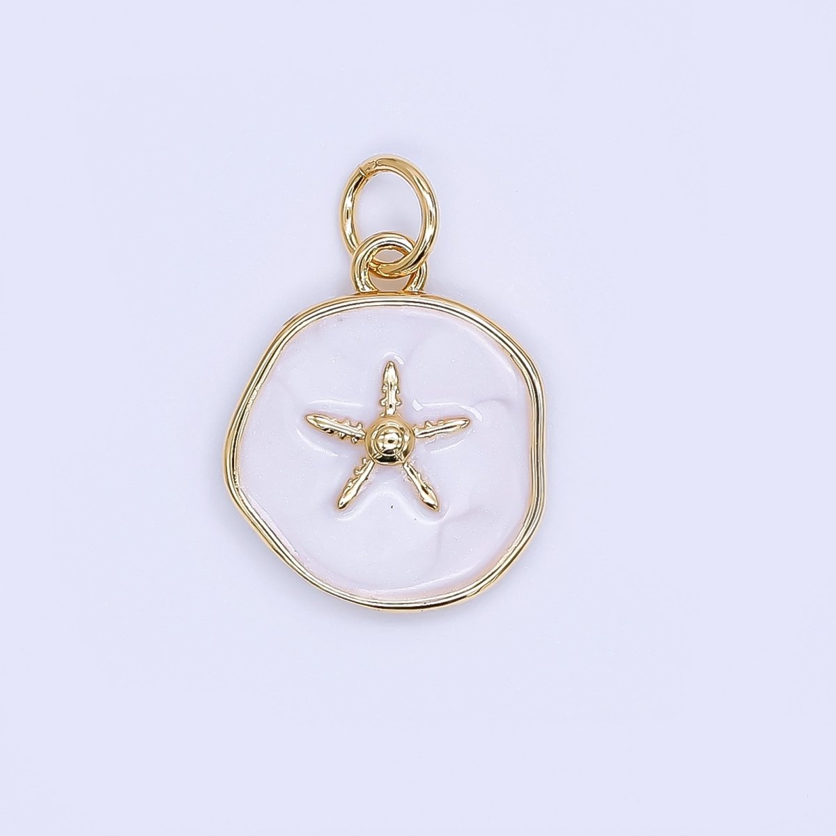 24K Gold Filled 15mm Enamel Floating Sea Starfish Charm in Blue & White | AF - 527 - DLUXCA