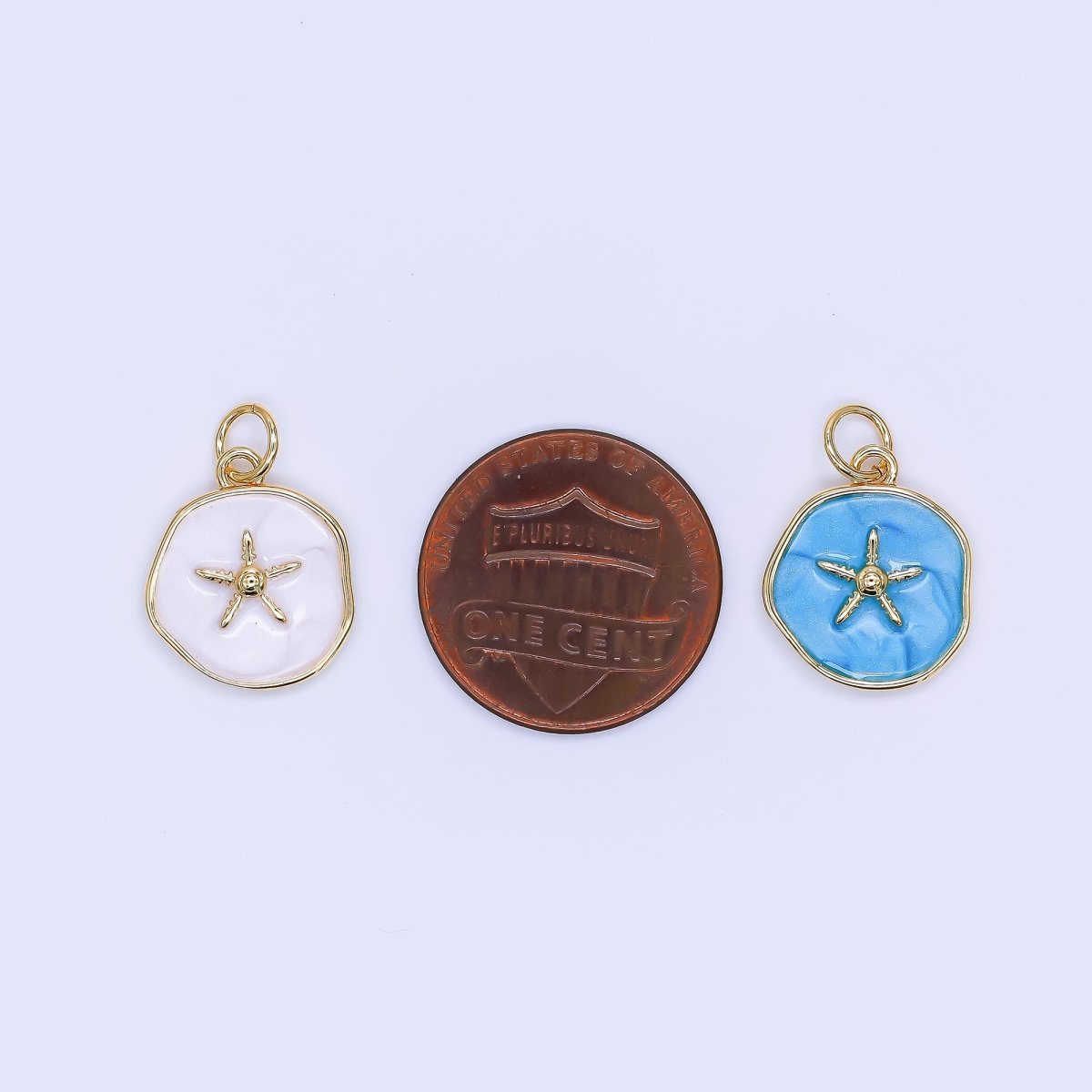 24K Gold Filled 15mm Enamel Floating Sea Starfish Charm in Blue & White | AF - 527 - DLUXCA