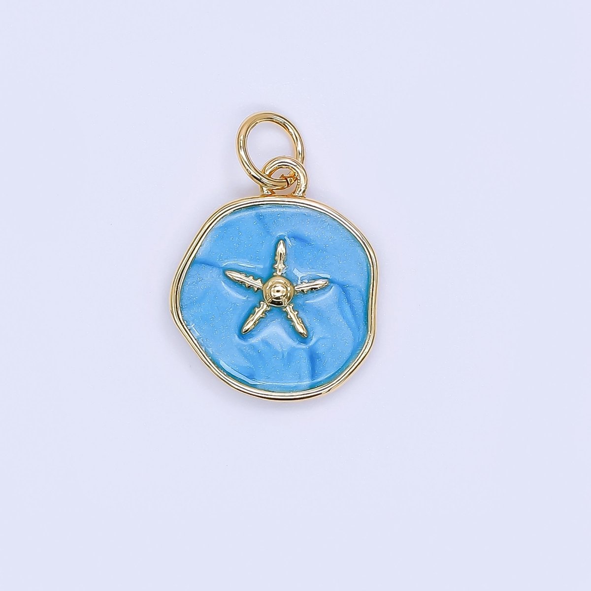 24K Gold Filled 15mm Enamel Floating Sea Starfish Charm in Blue & White | AF - 527 - DLUXCA