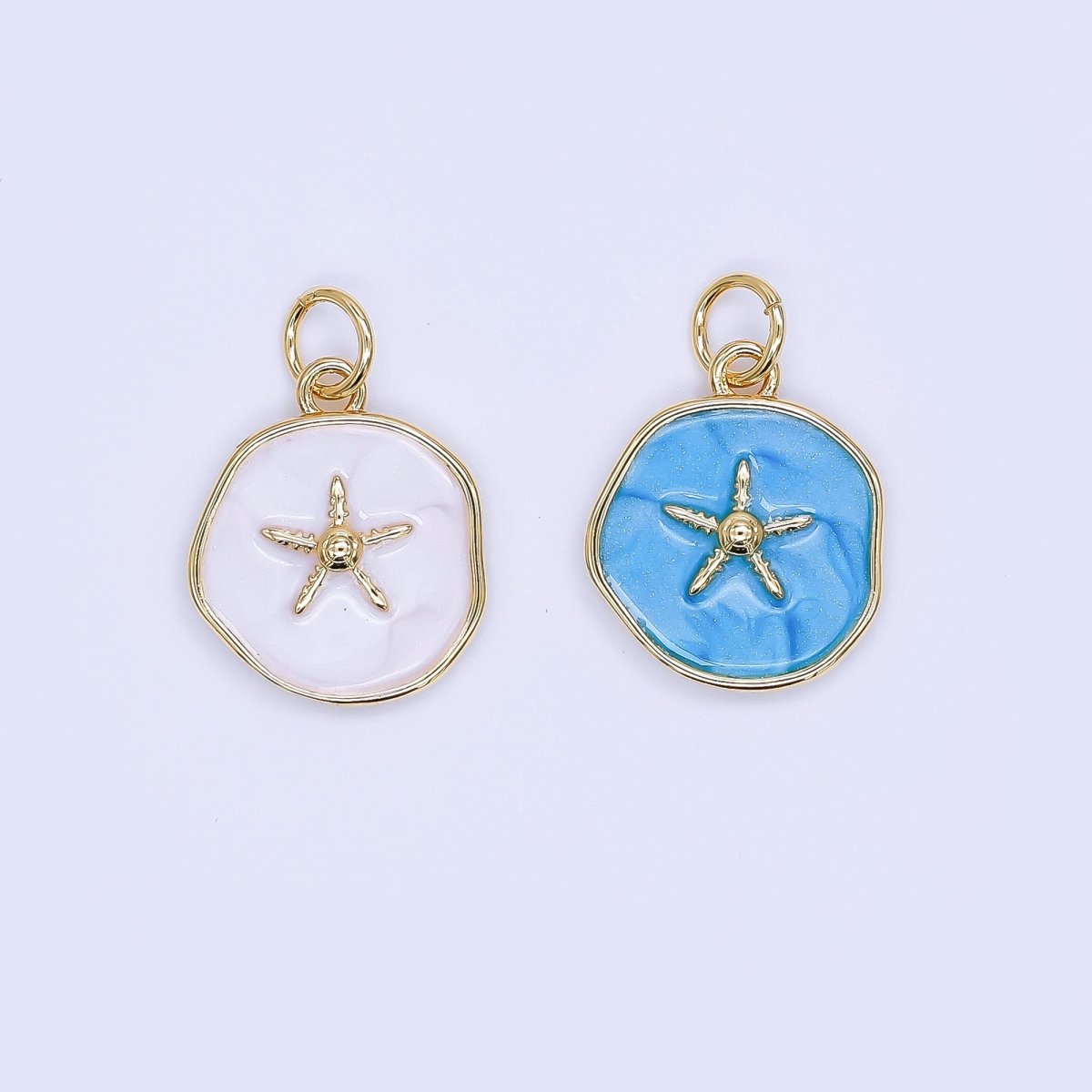 24K Gold Filled 15mm Enamel Floating Sea Starfish Charm in Blue & White | AF - 527 - DLUXCA