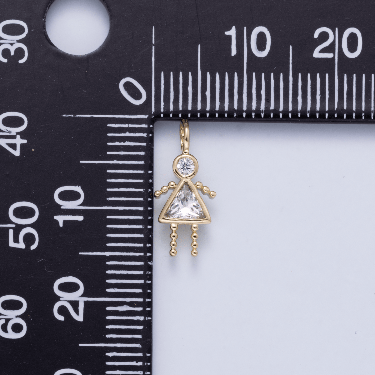 24K Gold Filled 15mm Green, Clear CZ Triangle Little Girl Silhouette Charm | Charms-01263 Charms-01264 - DLUXCA
