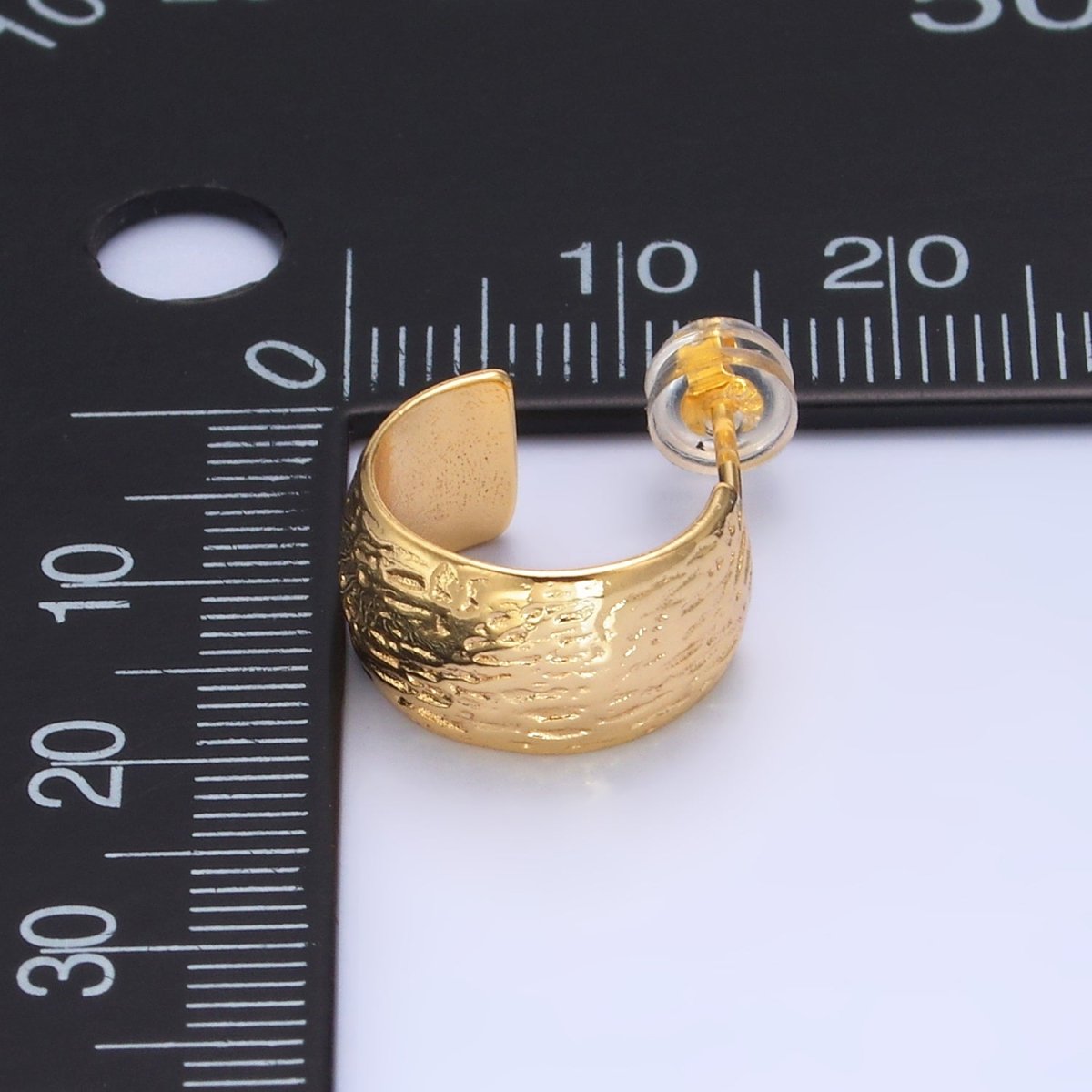 24K Gold Filled 15mm Line - Textured Wide C - Shaped Hoop Earrings in Gold & Silver | AB1534 AB1548 - DLUXCA