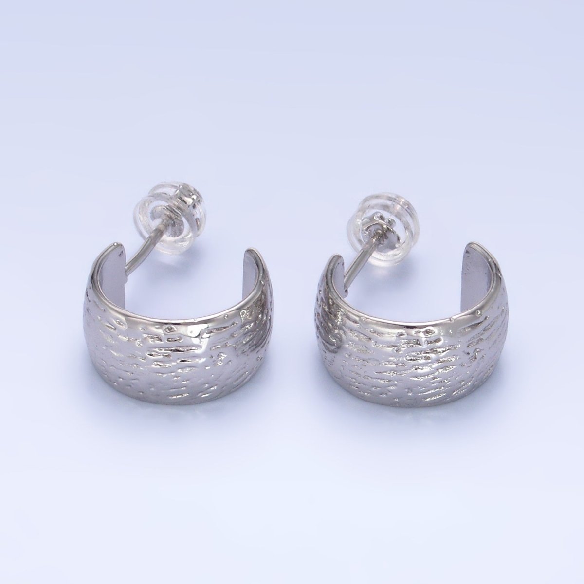 24K Gold Filled 15mm Line - Textured Wide C - Shaped Hoop Earrings in Gold & Silver | AB1534 AB1548 - DLUXCA