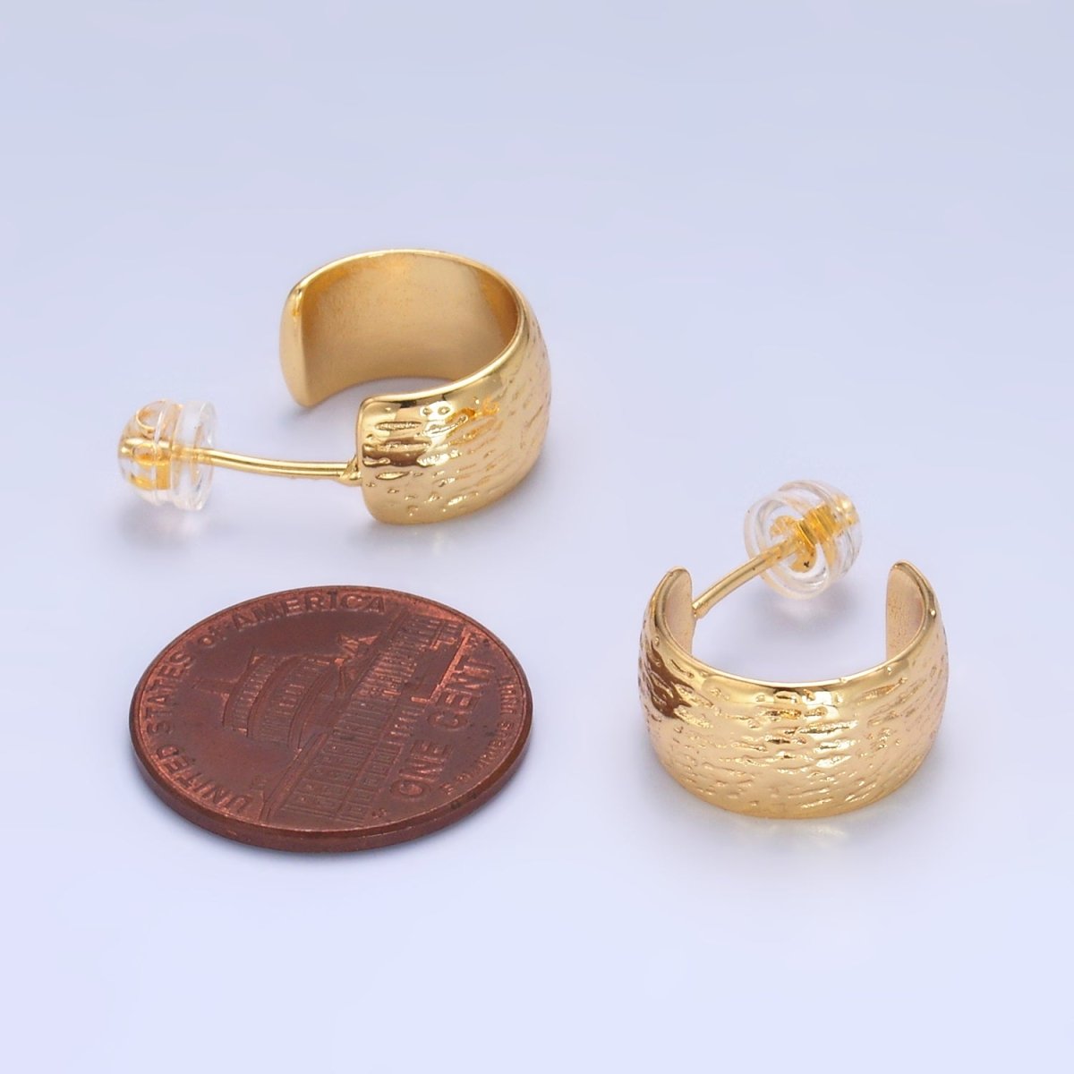 24K Gold Filled 15mm Line - Textured Wide C - Shaped Hoop Earrings in Gold & Silver | AB1534 AB1548 - DLUXCA