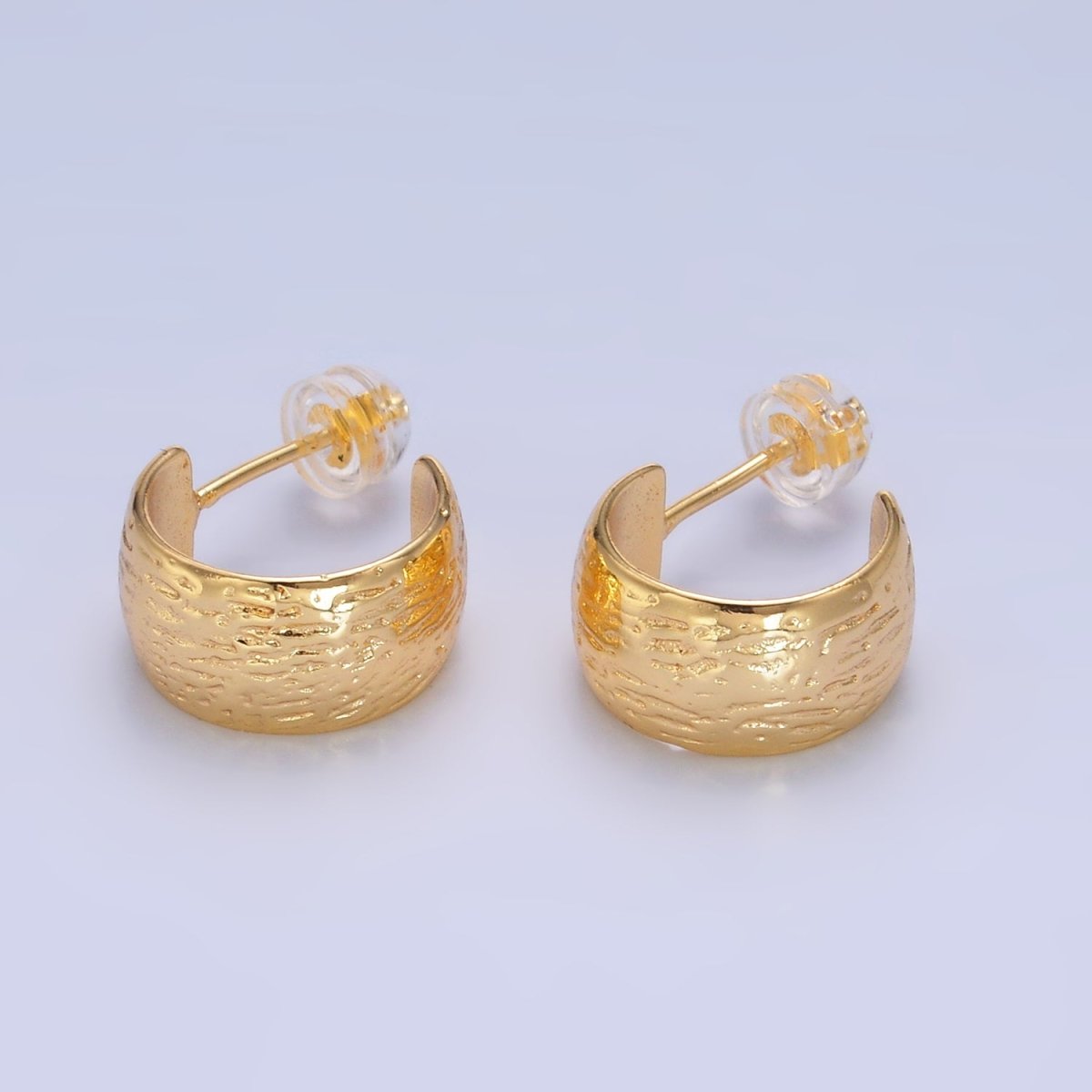 24K Gold Filled 15mm Line - Textured Wide C - Shaped Hoop Earrings in Gold & Silver | AB1534 AB1548 - DLUXCA