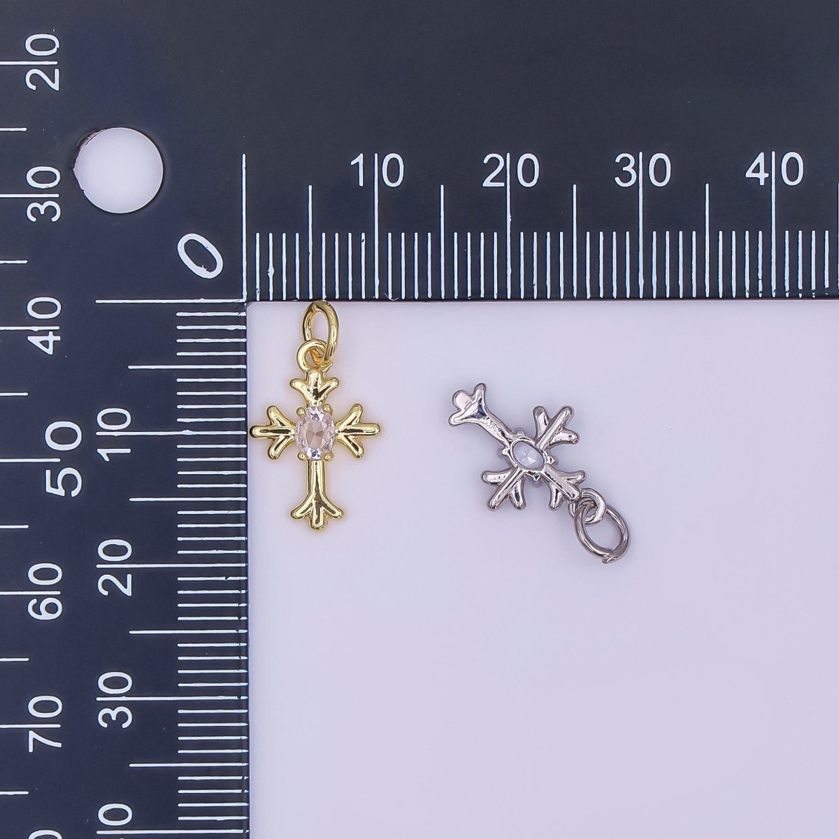 24K Gold Filled 15mm Marquise CZ Centerpoint Holy Heart Cross Charm in Gold & Silver | AF493 - DLUXCA