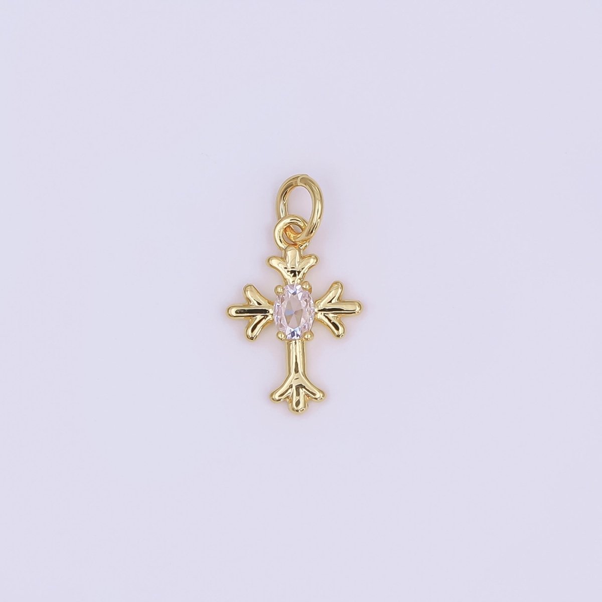 24K Gold Filled 15mm Marquise CZ Centerpoint Holy Heart Cross Charm in Gold & Silver | AF493 - DLUXCA
