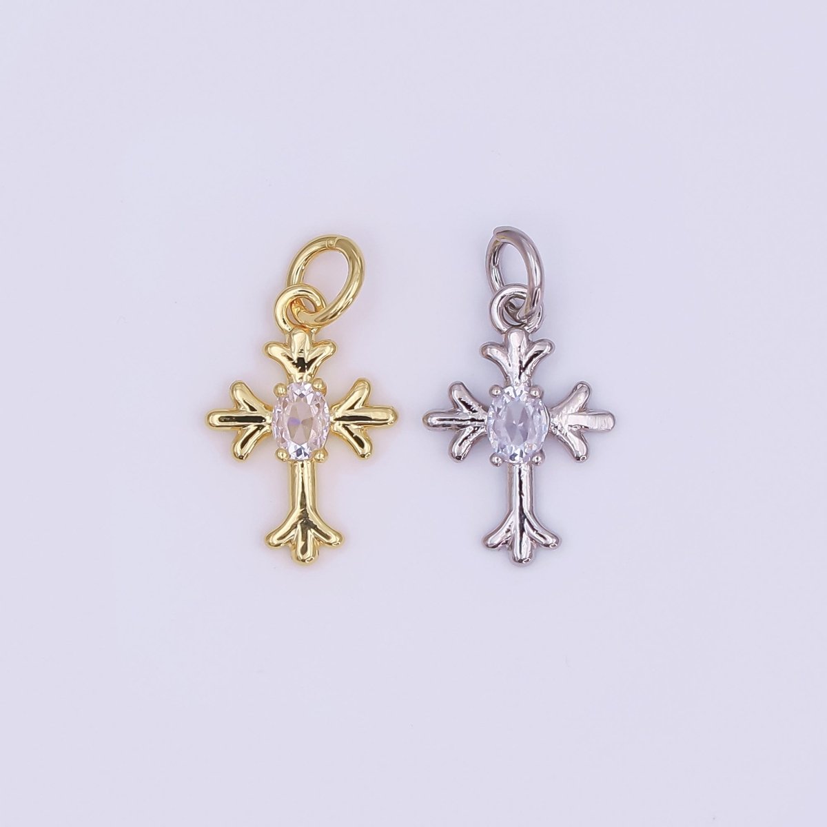 24K Gold Filled 15mm Marquise CZ Centerpoint Holy Heart Cross Charm in Gold & Silver | AF493 - DLUXCA
